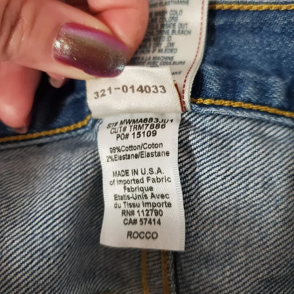 True Religion Mens Rocco Button Fly Relaxed Skinny Jeans Size 36 Medium Wash